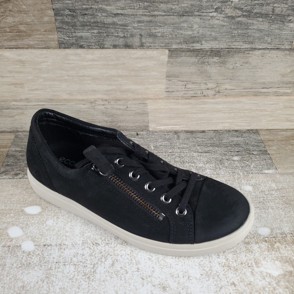 ECCO Soft Classic Womens Shoes Sz 4 - 4.5 Running Black Lace Up Side‎ Zip